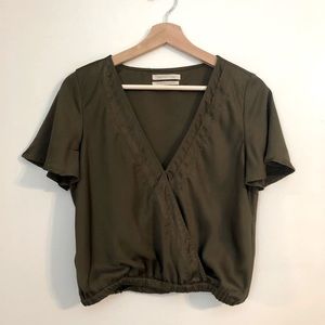 Urban Outfitters Satin Short Sleeve Wrap-Front Crop Top